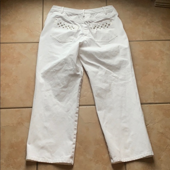 St. John White Stretch Studded & Cropped Jeans 14 - Picture 7 of 8
